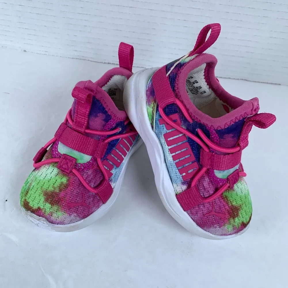 Puma Softride Abstract Print Baby Girls Running Waking Shoes Size 4 (S523)